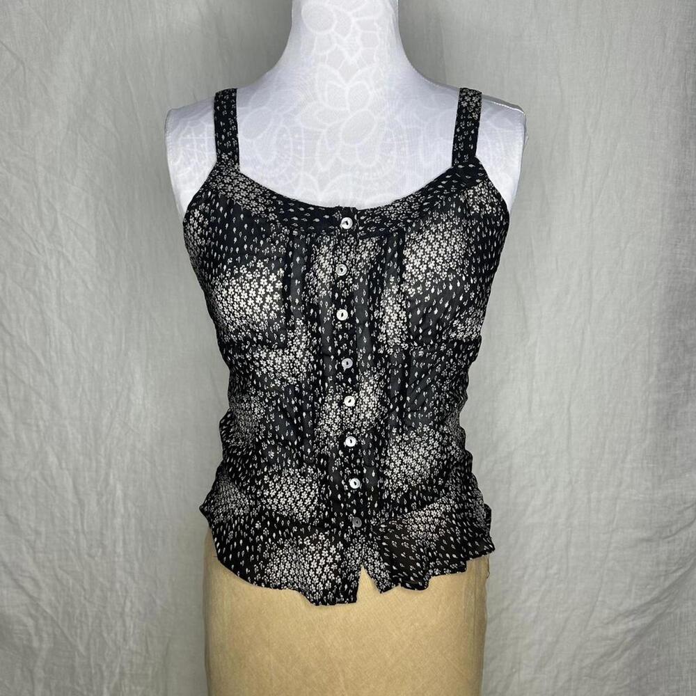 Vintage Black & White Floral Mesh Cami Top